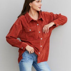 Very J Hem Detail Button-Up Corduroy Shacket